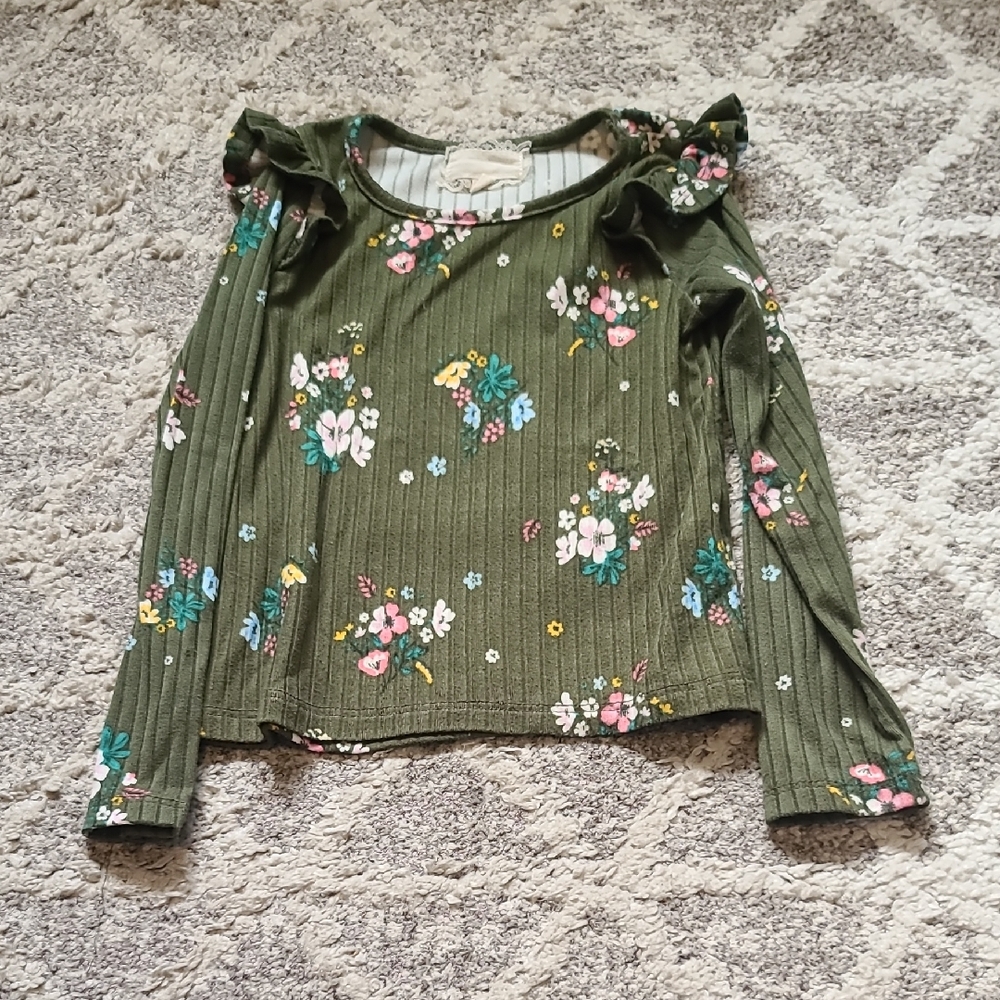 10 for $25 - b'tween 4 Girls Green Long Sleeve Shirt with Floral Design